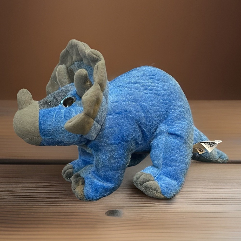 The Bear Factory Triceratops Dinosaur Plush 2001 Blue Gray 12" Long Stuffed Toy
